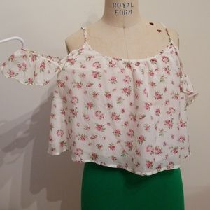 SOLD! Ruffle detail off shoulder floral tank top